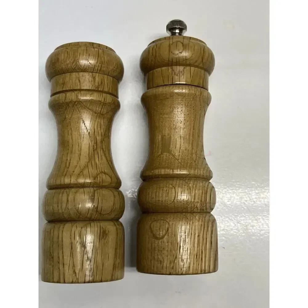 Olde Thompson Light Wood Vintage Salt Shaker Pepper Grinder Mill Set
